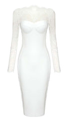 Embroidered Lace Midi Dress In White