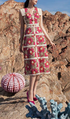 Embroidery Flower Midi Dress In Red