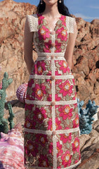 Embroidery Flower Midi Dress In Red