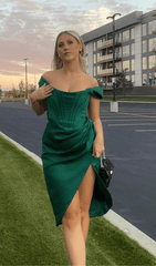 Emerald Stain Strapless Ruched Midi Dress