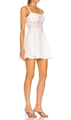 Eyelet Lace Strappy Mini Dress In White