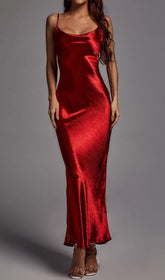 Red Strappy Metallic Maxi Dress