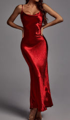 Red Strappy Metallic Maxi Dress