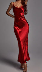 Red Strappy Metallic Maxi Dress