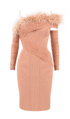 FeaTher Long Sleeve Bandage Mini Dress In Blush Pink