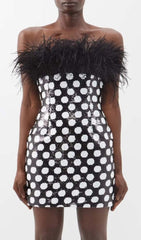 FeaTher Trim POLKA Dot Mini Dress