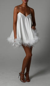 FeaTher Hem Mini Dress In LVORY