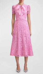 FlAred-Hem Lace Midi Dress In Pink