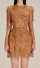 Floral And RAMAGe Embroidery Midi Dress In Brown