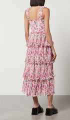 Floral-Applique Tiered Midi Dress In Pink