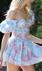 Floral Corset Mini Dress In Blue