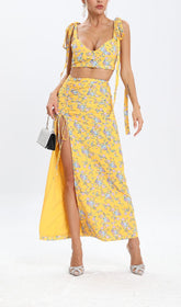 Floral Design Two Piece Set In YelLow