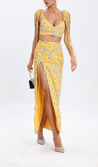 Floral Design Two Piece Set In YelLow