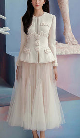 Floral EmbelliShed Draped Two Piece Set In Beige
