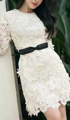 Floral Embroidered Lace Midi Dress In White