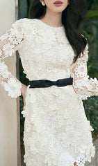 Floral Embroidered Lace Midi Dress In White