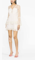 Floral-Lace Tiered Midi Dress In LVORY