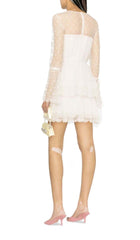 Floral-Lace Tiered Midi Dress In LVORY