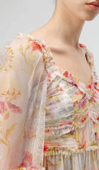 Floral-Print Ruffled Midi Dress