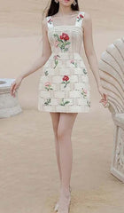 Floral Print Strap Mini Dress In White