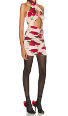 Floral- Print Halter Mini Dress In Cherry BLOSSOM