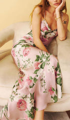 Floral-Print V Neck Maxi Dress In Pink