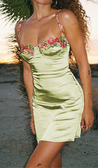 Floral Strap Satin Mini Dress