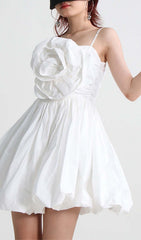 Floral Applique Slim Mini Dress In White