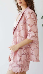 Floral CutwoRK Jacket Dress Set In Pink