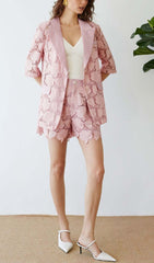 Floral CutwoRK Jacket Dress Set In Pink