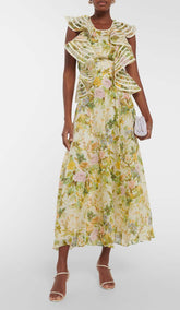 Floral Linen And Silk Midi Dress