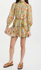 Floral Print Lace-UP Midi Dress In AUTUMN LEAVES
