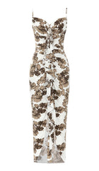 Floral Ruffle Midi Dress In White