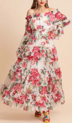Floral Tiered Midi Dress In Pink