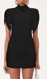 Flower-EmbelliShed Ruched Mini Dress In Black