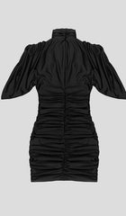Flower-EmbelliShed Ruched Mini Dress In Black