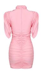 Flower-EmbelliShed Ruched Mini Dress In Pink