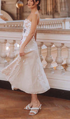 Flower Rhinestone Suspender Dress In White