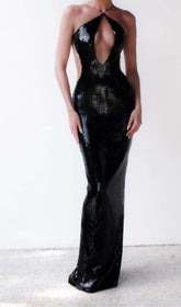 Front Cutout Backless Maxi Dress In Black