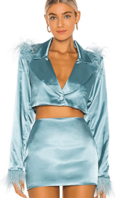 Blue FeaTher Long Sleeve Two Piece Suit