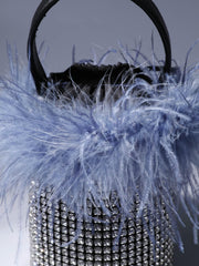 FeaTher Rhinestone BUCKET Bag In Blue