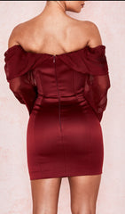 Satin Strapless Mini Dress In Wine Red