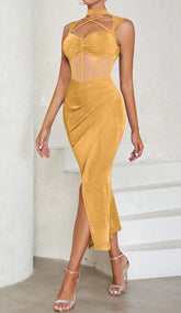 Halter Bandage Midi Dress In YelLow