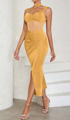 Halter Bandage Midi Dress In YelLow