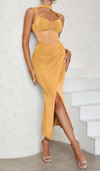 Halter Bandage Midi Dress In YelLow