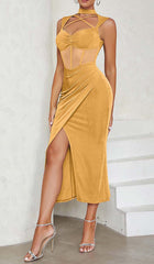 Halter Bandage Midi Dress In YelLow