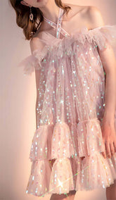 Halter Sequins Mini Dress In Pink