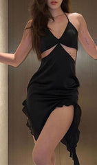 Lace Halter Irregular Mini Dress