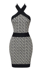 Halter MONOGRAM Mini Dress In MIXED COLOURS