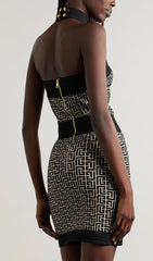 Halter MONOGRAM Mini Dress In MIXED COLOURS